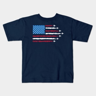 Patriotic Red White Blue USA Flag Fighter Jets Kids T-Shirt